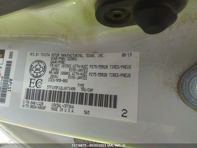Toyota TUNDRA 2020 5TFUY5F12LX871498 Image 10