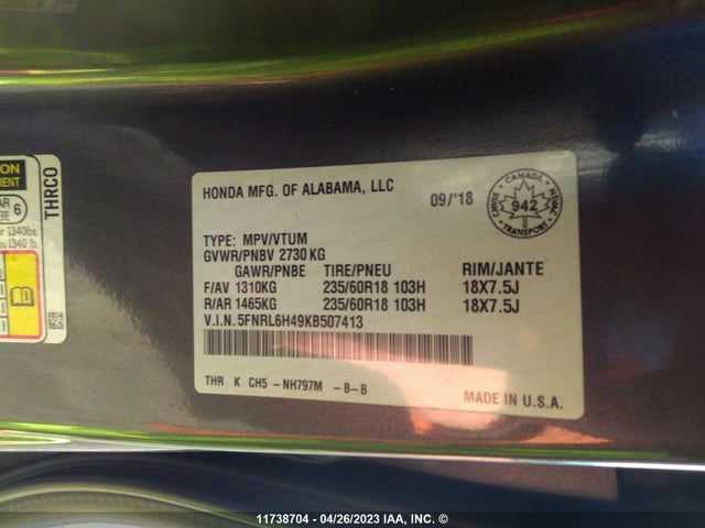 Honda Odyssey Ex/ex-res 2019 5FNRL6H49KB507413 Image 11