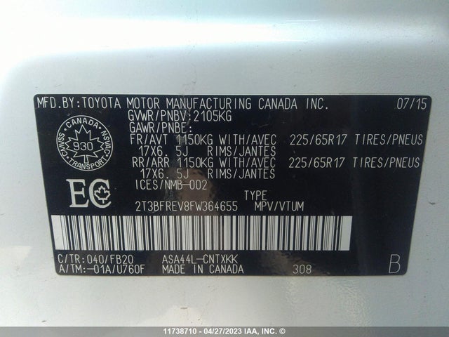 Toyota RAV4 LE 2015 2T3BFREV8FW364655 Image 9