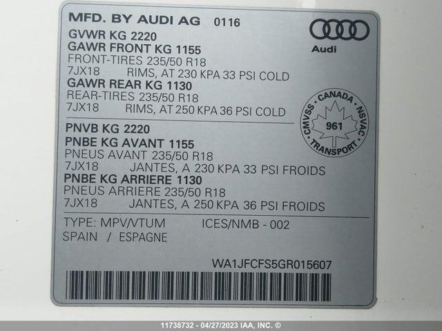 WA1JFCFS5GR015607 Audi Q3 Progressiv