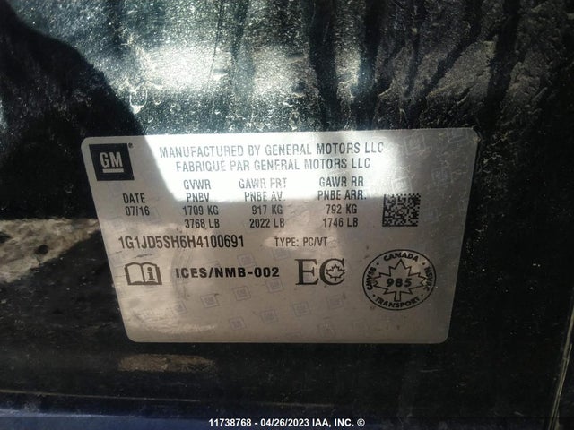 Chevrolet SONIC LT 2017 1G1JD5SH6H4100691 Image 9