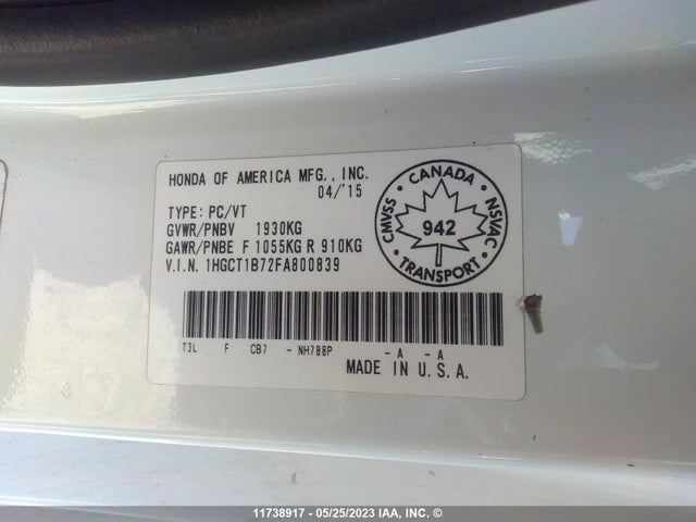 Honda ACCORD 2015 1HGCT1B72FA800839 Image 10