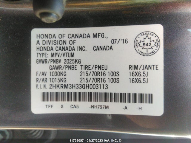Honda CR-V LX 2016 2HKRM3H33GH003113 Image 9