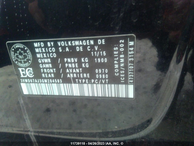 3VWD67AJ3GM284583 Volkswagen Jetta Sedan Comfortline