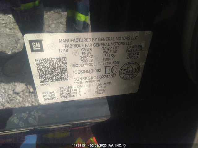 Chevrolet Suburban Ls 2019 1GNSKGKC4KR247787 Image 11