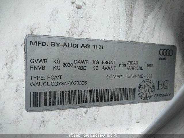 WAUGUCGY8NA020396 Audi A3 Sedan Komfort