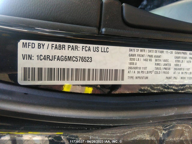 1C4RJFAG6MC576523 Jeep Grand Cherokee Laredo