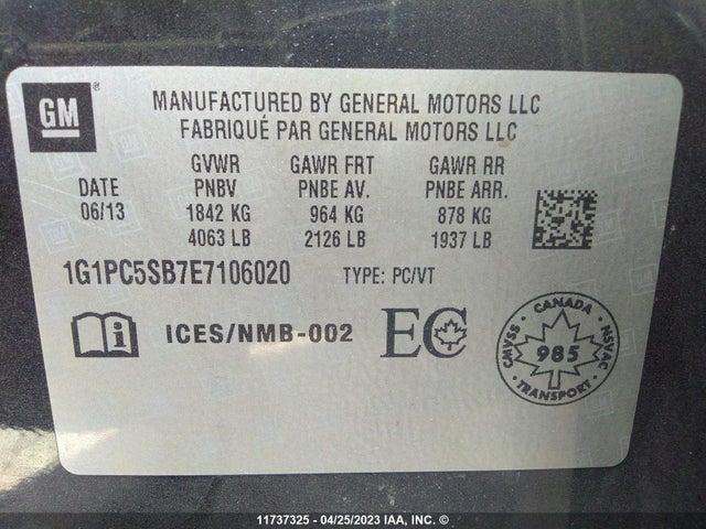 Chevrolet CRUZE LT 2014 1G1PC5SB7E7106020 Image 9