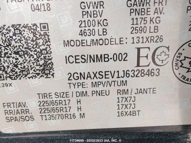 Chevrolet EQUINOX LT 2018 2GNAXSEV1J6328463 Image 11