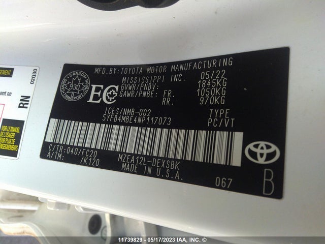 Toyota COROLLA SE 2022 5YFB4MBE4NP117073 Image 10