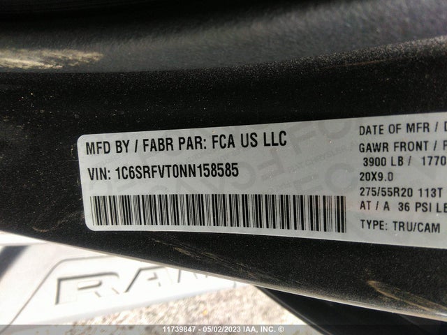1C6SRFVT0NN158585 RAM 1500 Sport
