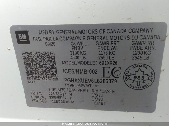 Chevrolet EQUINOX LT 2020 2GNAXUEV6L6285379 Image 9