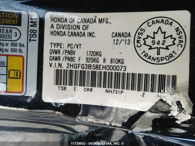 Honda Civic Lx 2014 2HGFG3B58EH000073 Image 9