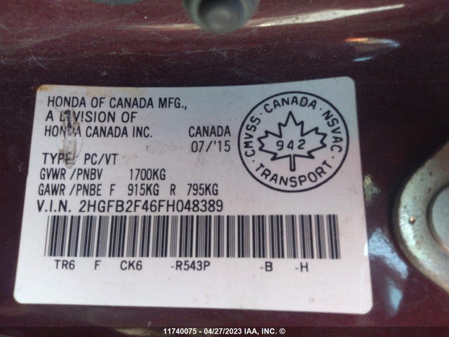 Honda Civic Lx 2015 2HGFB2F46FH048389 Image 11