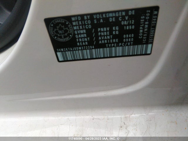 11740090 :رقم المزاد ، 3VW2K7AJ0DM372294 vin ، 2013 Volkswagen Jetta S مزاد بيع