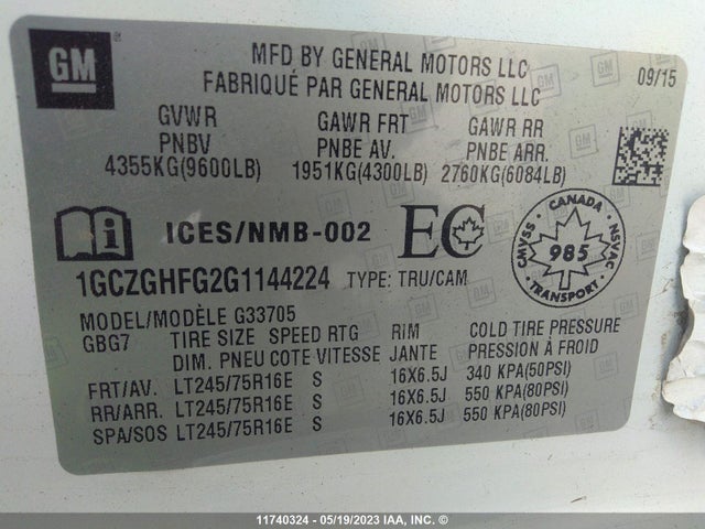 Продаж на аукціоні авто 2016 Chevrolet Express G3500, vin: 1GCZGHFG2G1144224, номер лоту: 11740324
