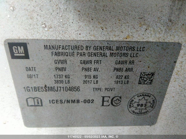 Chevrolet CRUZE LT 2018 1G1BE5SM6J7104856 Image 9