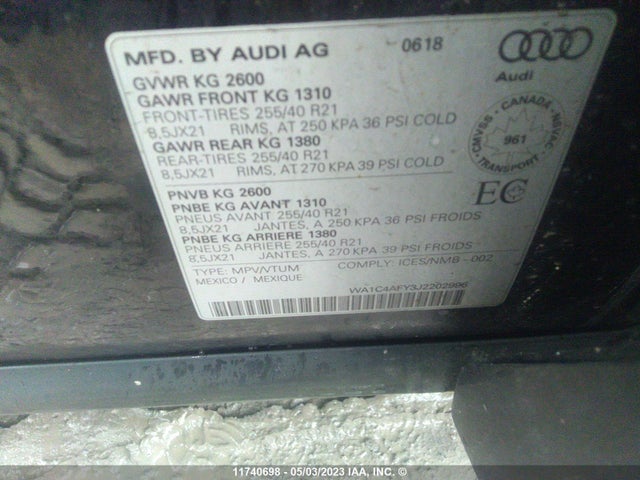 WA1C4AFY3J2202996 Audi Sq5 Prestige