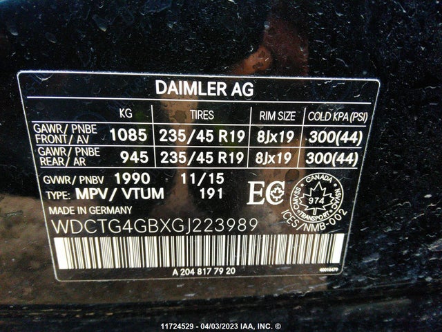 WDCTG4GBXGJ223989 Mercedes-Benz Gla 250 4matic