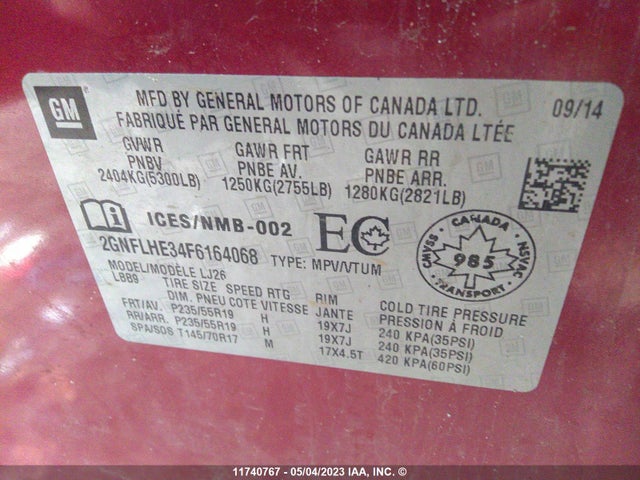 Chevrolet Equinox Ltz 2015 2GNFLHE34F6164068 Image 9