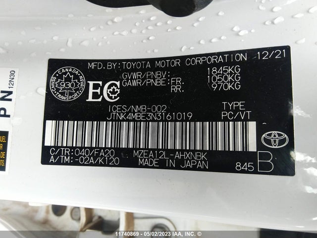 Toyota COROLLA SE 2022 JTNK4MBE3N3161019 Image 9