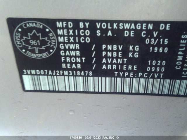 3VWD07AJ2FM318478 Volkswagen JETTA SE