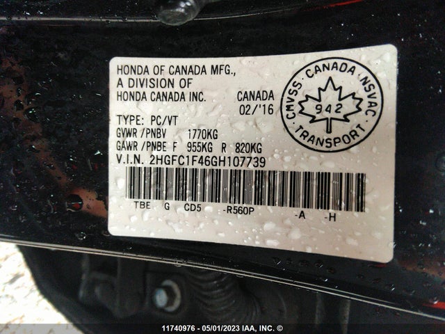 Honda CIVIC EX 2016 2HGFC1F46GH107739 Image 9