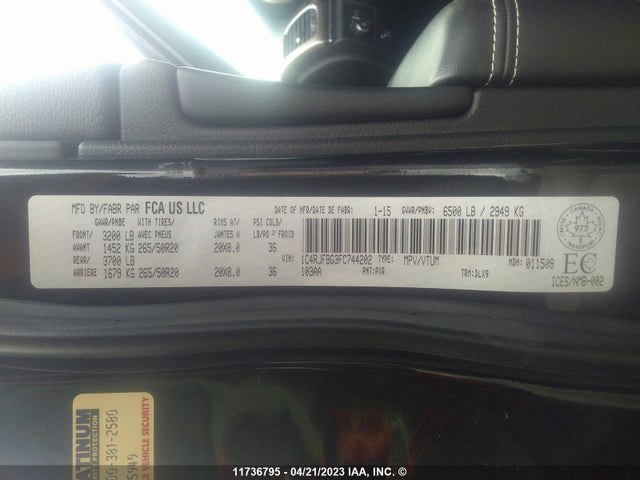 1C4RJFBG3FC744202 Jeep Grand Cherokee Limited