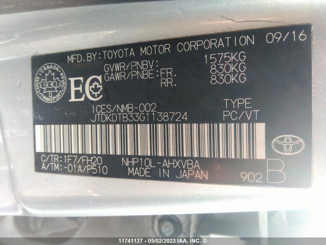 Toyota PRIUS C 2016 JTDKDTB33G1138724 Image 10