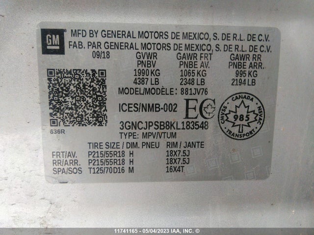Chevrolet TRAX 1LT 2019 3GNCJPSB8KL183548 Image 9