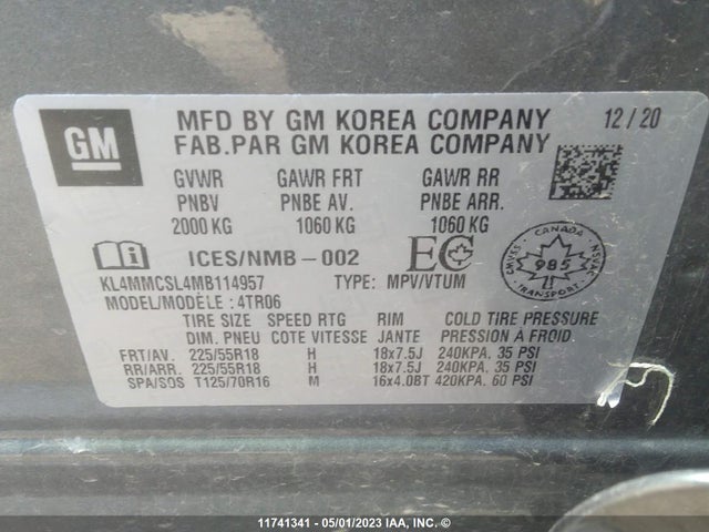 KL4MMCSL4MB114957 Buick Encore Gx Preferred
