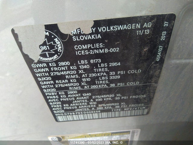 WVGDF9BP9ED006356 Volkswagen TOUAREG V6