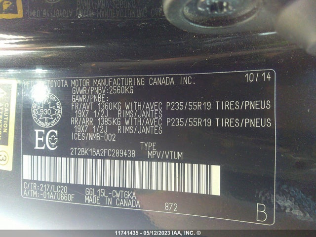 2T2BK1BA2FC289438 Lexus Rx 350/base/f Sport