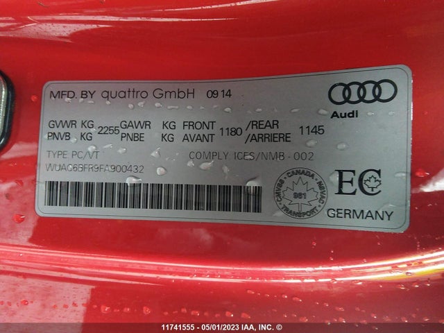 WUAC6BFR9FA900432 Audi RS5