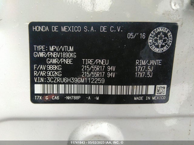 Honda HR-V LX 2016 3CZRU6H39GM112259 Image 9