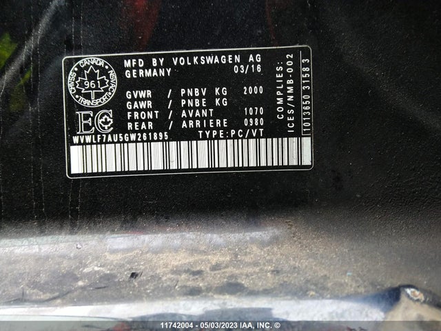 WVWLF7AU5GW261895 Volkswagen Golf R