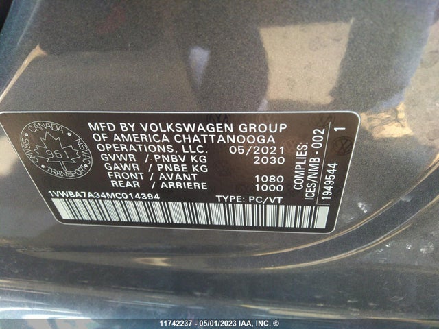 1VWBA7A34MC014394 Volkswagen Passat Highline