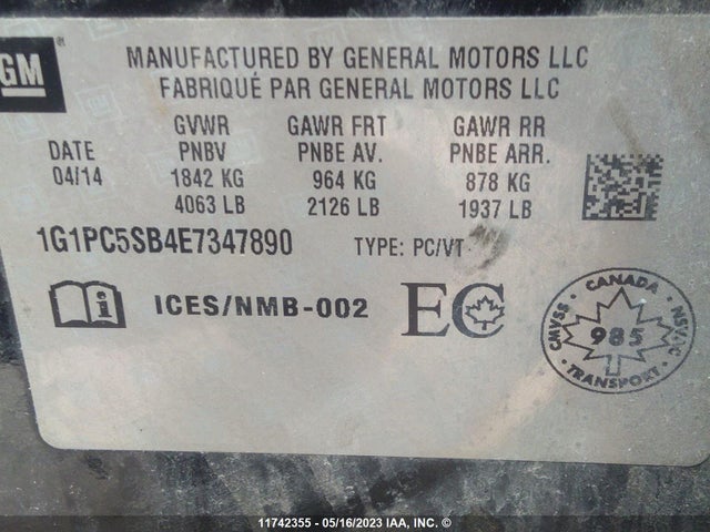 Chevrolet Cruze 1lt 2014 1G1PC5SB4E7347890 Image 11