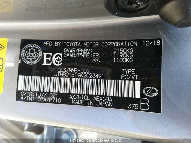 JTHB21B19K2023491 Lexus Es Es 300h