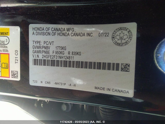 Honda Civic Ex 4dr 2022 2HGFE2F31NH124811 Image 9