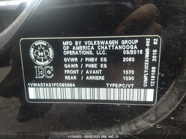 1VWAS7A31FC080994 Volkswagen PASSAT S