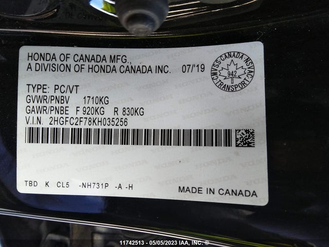 Honda CIVIC EX 2019 2HGFC2F78KH035256 Image 9