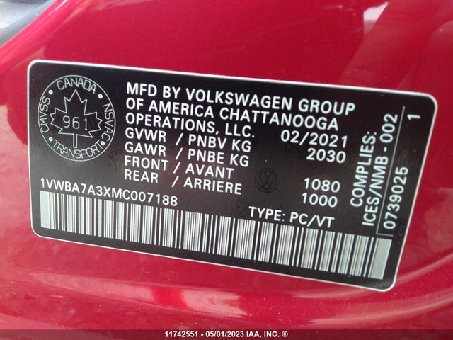 1VWBA7A3XMC007188 Volkswagen Passat Highline