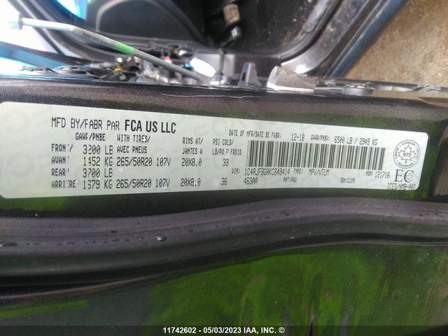 1C4RJFBG0KC649414 Jeep Grand Cherokee Limited
