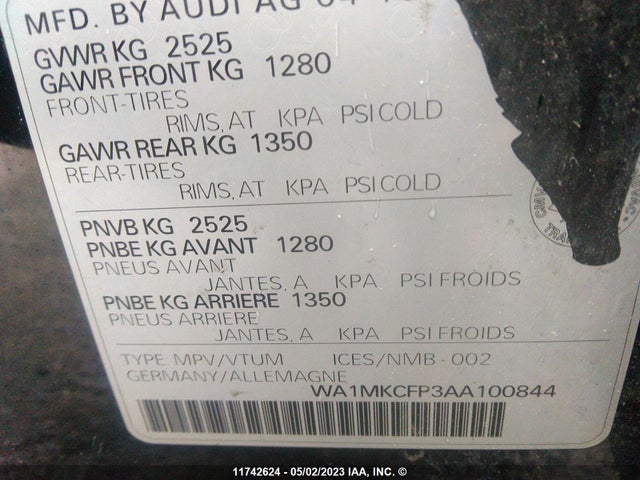 Продажа на аукционе авто 2010 Audi Q5 Premium Plus, vin: WA1MKCFP3AA100844, номер лота: 11742624