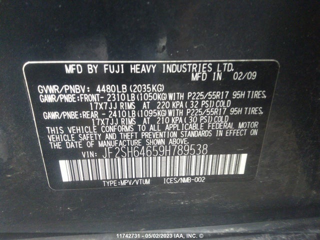Aukcja sprzedaży 2009 Subaru Forester 2.5x Limited, vin: JF2SH64659H789538, numer aukcji: 11742731