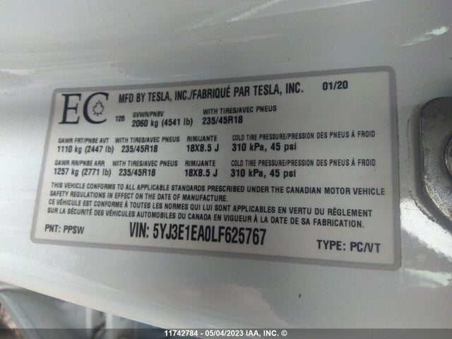 Tesla Model 3 Standard Range Plus 2020 5YJ3E1EA0LF625767 Image 9
