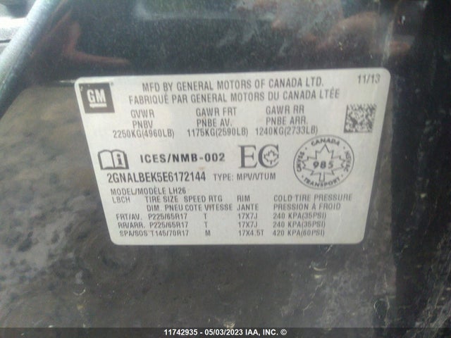 Chevrolet EQUINOX LT 2014 2GNALBEK5E6172144 Image 9