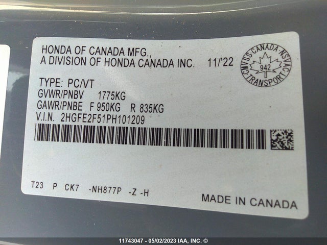 Honda Civic Sport 2023 2HGFE2F51PH101209 Image 10