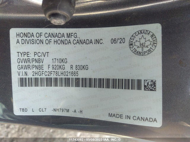 Honda Civic Sedan Ex 2020 2HGFC2F78LH021665 Image 10